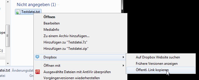 Mit Dropbox Dateien freigeben